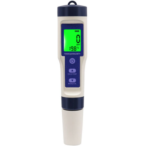 APEX Ph Metre, 5 en 1 PH/TDS/EC/Salinité/Thermomètre, Testeur ph à Écran LCD, Compensation Automatique de la Température Electronique