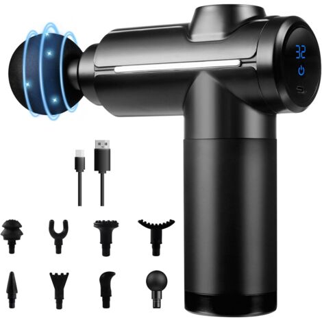 APEX Pistolet de massage pour tissus profonds, 32 vitesses, avec écran tactile LCD, 8 têtes pour la relaxation des épaules, du corps