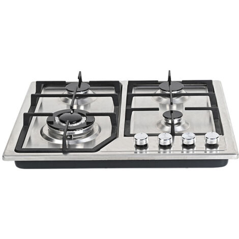 APEX Plaque Gaz 4 Feux Inox, Plaque de Cuisson Gaz 4 feux Encastrable, Table Gaz 60cm, Convient pour le Gaz Naturel ou le Gaz Propane