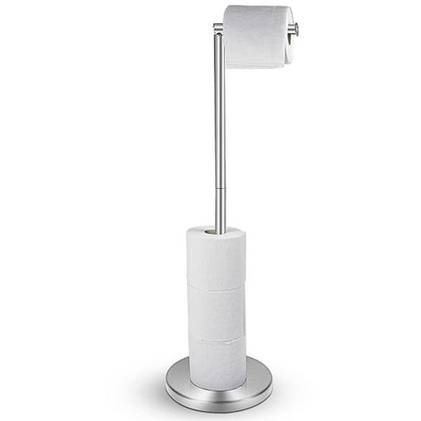 APEX Porte-rouleau de papier toilette sur pied avec base lourde, support 2 en 1 pour salle de bain et rangement pour 5 rouleaux - Chrome