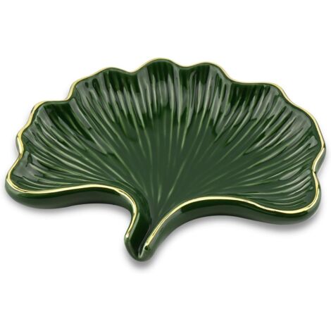APEX Porte Savon Ceramique, Porte Savon en Forme de Feuille de Ginkgo, Support Savon Solide pour Cuisine, Évier et Douche (Vert)