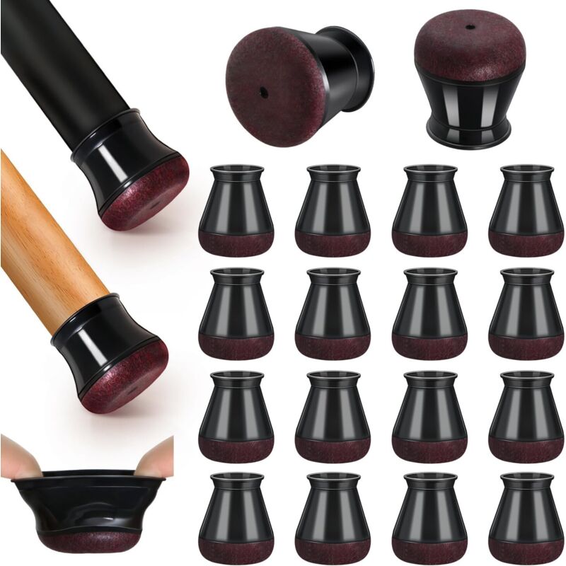 APEX Protections de pieds de chaise, 16 embouts de pieds de chaise extra petits en silicone noir (Convient : 15-20 mm)