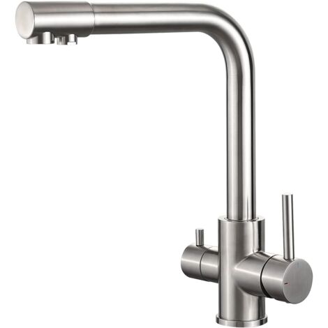 APEX Robinet de cuisine avec filtre à eau 3 voies, mitigeur d'évier en laiton chromé, bec pivotant, eau chaude, eau froide et filtre