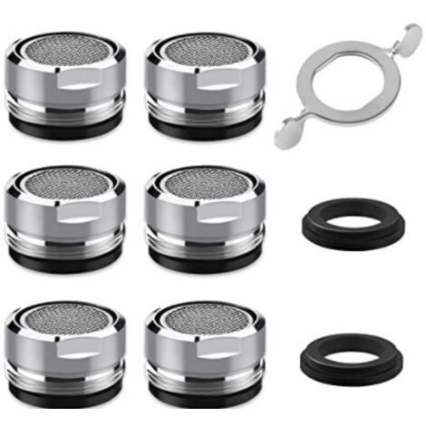 APEX Six aérateurs de robinet en acier inoxydable, avec deux rondelles et une clé à robinet.