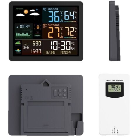 APEX Station météo sans fil - Avec capteur - Thermohygromètre numérique intérieur/extérieur - Écran LCD couleur