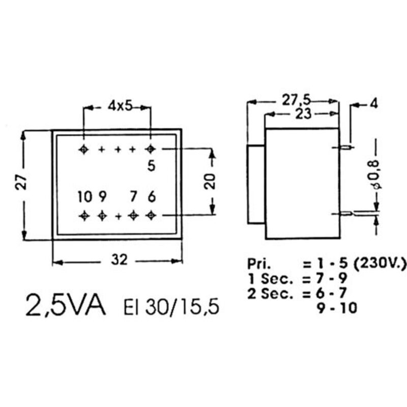 Transformateur moule 2.5VA 2 x 12V 2 x 0.104A velleman 2120025M