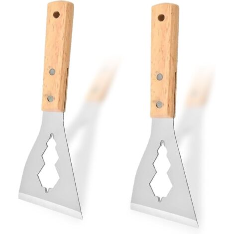 APEX Un ensemble de deux grattoirs à papier peint, en acier inoxydable avec des manches en bois et présentant un design ajouré.
