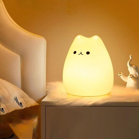 APEX Veilleuse enfant chat, lampe mignonne et moelleuse à intensité variable, lampe de chevet LED intelligente rechargeable
