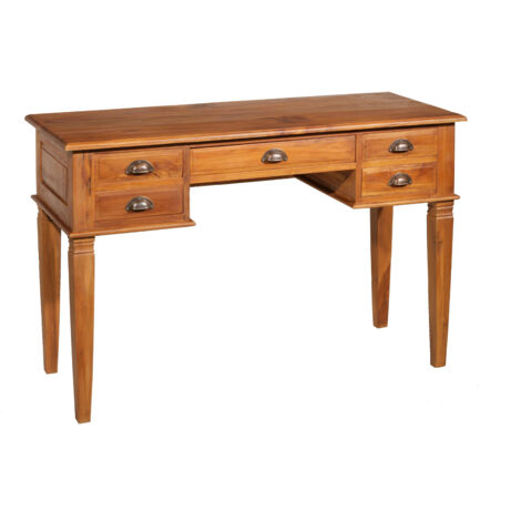 API - Bureau 5 tiroirs marron bois Teck