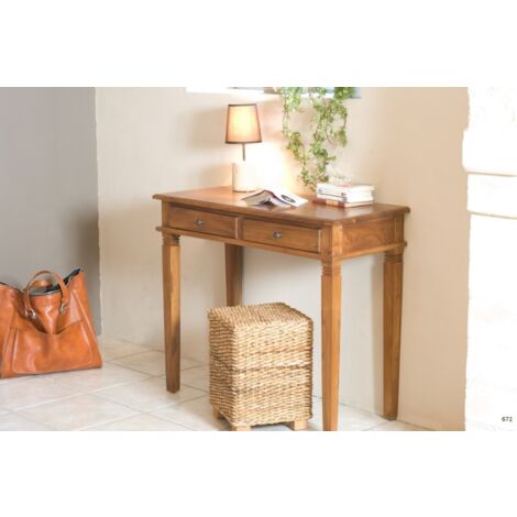 API - Bureau marron bois Teck 2 tiroirs