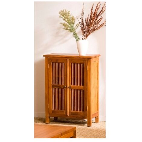 API - Meuble de rangement marron 2 portes persiennes bois Teck