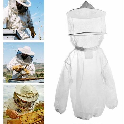 Apicole Costume Équipement de Protection Unisexe Costume Anti-guêpe Respirant Costume de Protection Apiculture Blouse Costume Équipement de Protection Professionnel Apiculture Outil (Blanc)