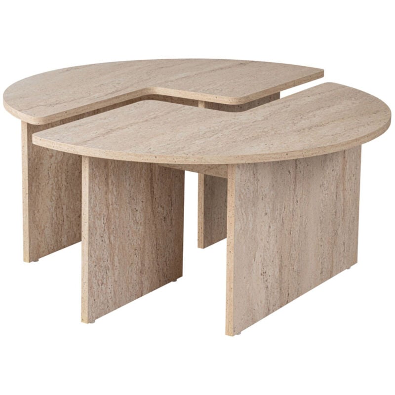 APIX - Table basse ronde duo effet travertin 90cm