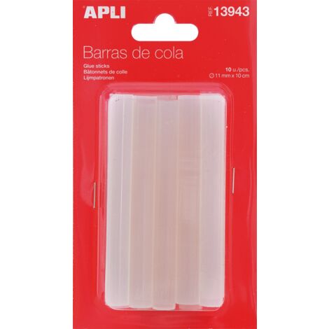 APLI 13943 - Pack de 10 barras para pistola de cola, 11 mm x 10 cm, color transparente