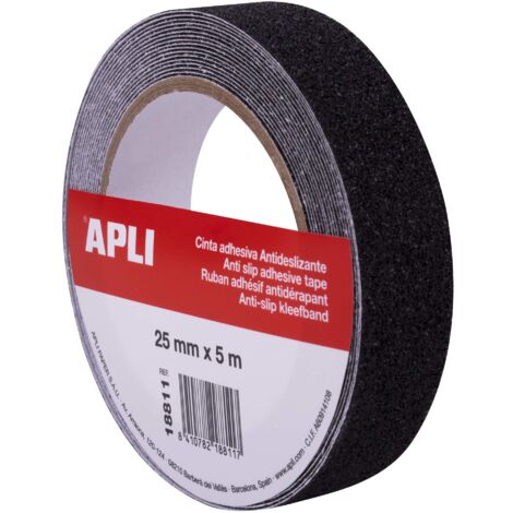 APLI 18811 - Nastro antiscivolo in PVC resistente, 25 mm x 5 m, per interni ed esterni, colore: Nero