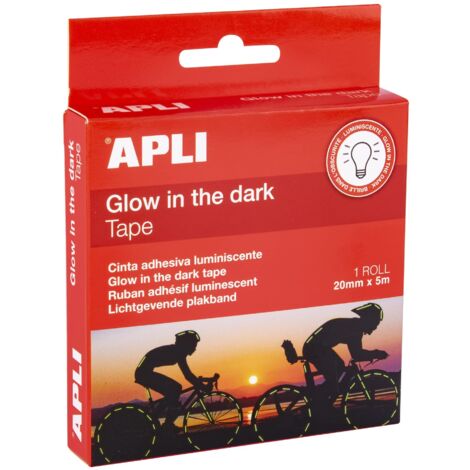 APLI 19235 Nastro Adesivo Luminescente, Gloss al Buio, Rotolo di Segnaletica e Sicurezza 20 mm x 5 m