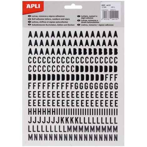 Apli - Adesivi con lettere, numeri, segni 10 mm