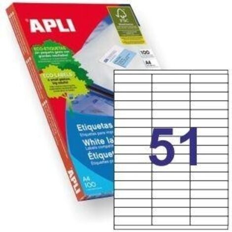 Apli etiquetas adhesivas 70x16,9mm inkjet/lÁser c/rectos 51 x 100h blanco