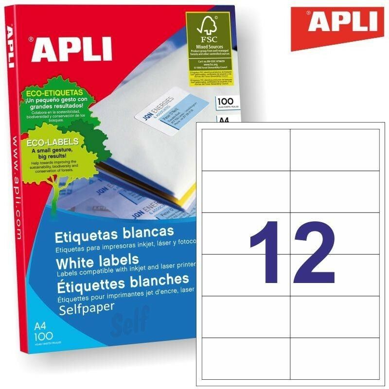 

Apli etiquetas blanco para impresora inkjet laser y fotocopiadoras 970 x 424mm cantos rectos - 100 hojas-