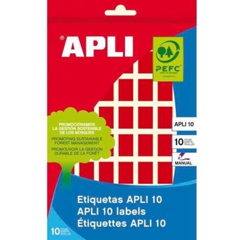 APLI ETIQUETAS MANUALES 10 12X18MM ROJO 8 HOJAS