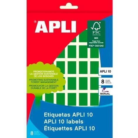 APLI ETIQUETAS MANUALES 10 12X18MM VERDE 8 HOJAS