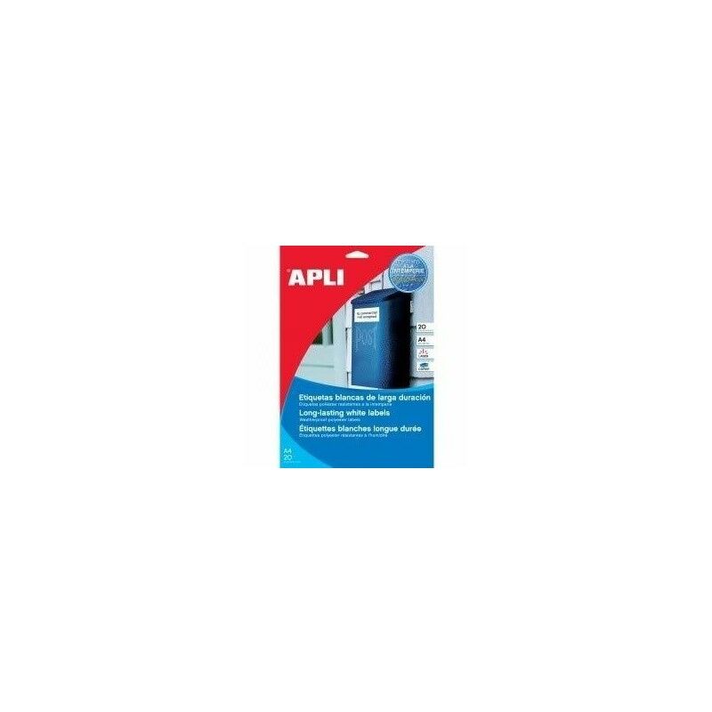 Image of Apli etichette in poliestere bianco per stampante laser e fotocopiatrici 646x338 mm bordi dritti - 20 fogli-