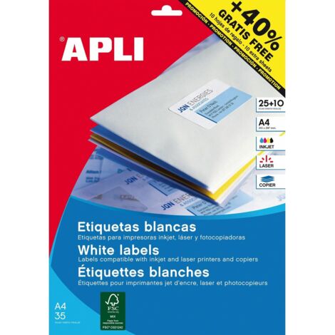 APLI ETIQUETAS REDONDAS BLANCO PARA INKJET, LÁSER Y FOTOCOPIADORAS / 40MM / CIRCULOS - 25 HOJAS-