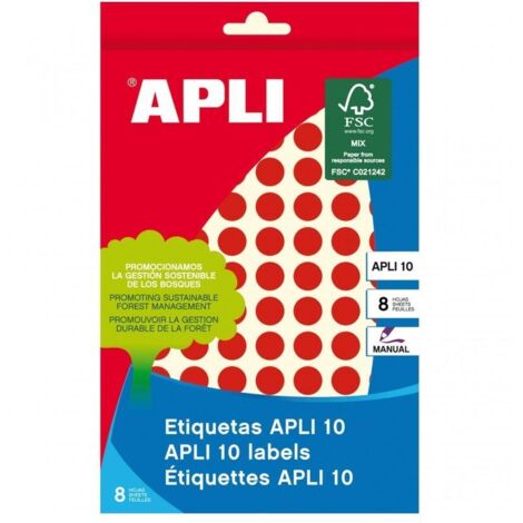 APLI Paq.1008 etiquetas escritura manual redondas 10mm rojo
