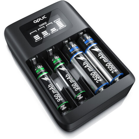 Aplic Batterie-Ladegerät 1800 mA, 4-Schacht USB Ni-MH Akku-Lader, Individuelle Ladeschachtüberwachung
