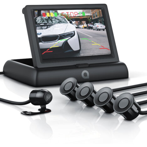 Aplic Rückfahrkamera, Einparkhilfe mit 4x Parksensoren, Kamera & 4,3" Monitor mit Nachtsicht