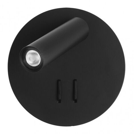 Aplique 2+6w 4000k manet redondo negro 130lm doble encendido 14x14x12 cm