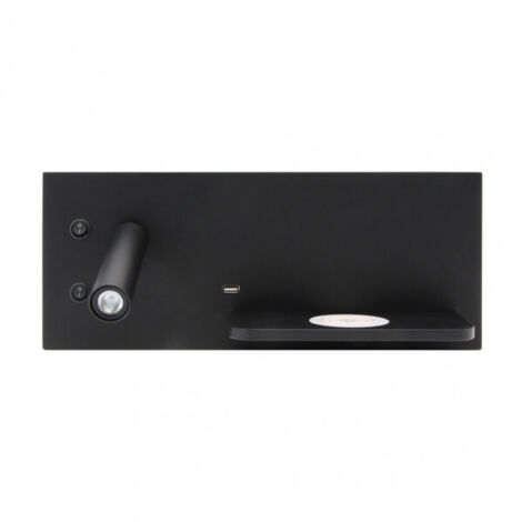 Aplique 2+8w 4000k velazquez izqdo negro usb+qi  130lm doble encendido 14x35x14 cm