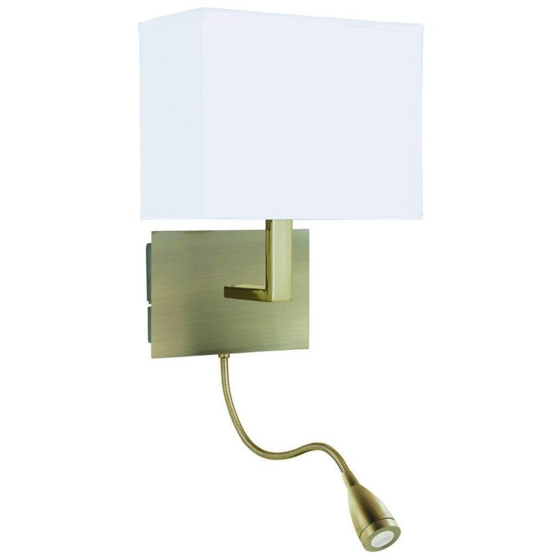 

Lámpara de pared ajustable, soporte de pared de 2 lámparas, brazo Led Flexi, latón antiguo, pantalla blanca