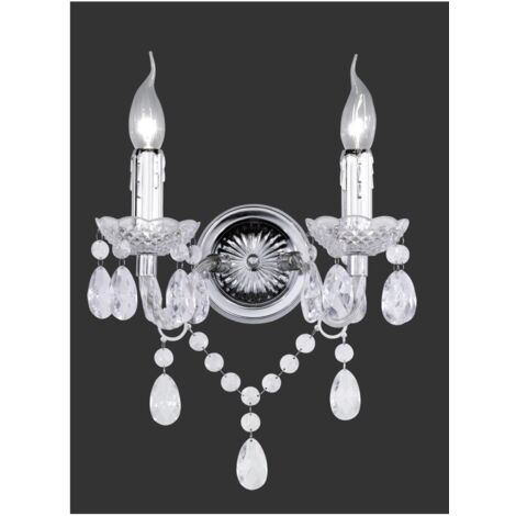 Aplique Cromado 2 Luces Lüster Con Colgantes Decorativos Transparentes Trio Lighting