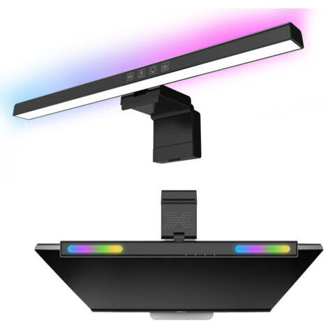 Aplique de baño - Barra de luz con retroiluminación RGB, barra de luz para pantalla de monitor RGB, luz nocturna LED para computadora con cuidado ocular, sin reflejos, control táctil, lámparas de escr