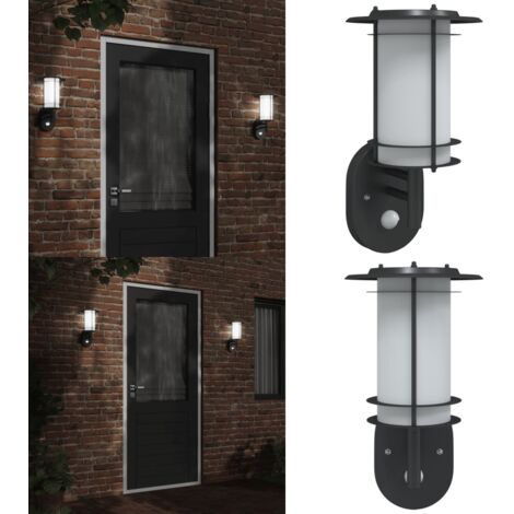 Aplique de exterior con sensor acero inoxidable negro - Lámpara de jardín - Sensor de movimiento