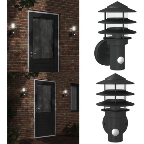 Aplique de exterior con sensor acero inoxidable negro - Sensor de movimiento - Lámpara de jardín