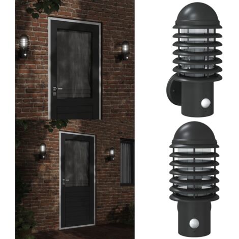Aplique de exterior con sensor acero inoxidable negro - Sensor de movimiento - Lámpara de jardín