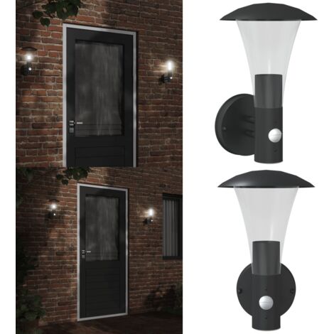 Aplique de exterior con sensor acero inoxidable negro - Sensor de movimiento - Lámpara de jardín