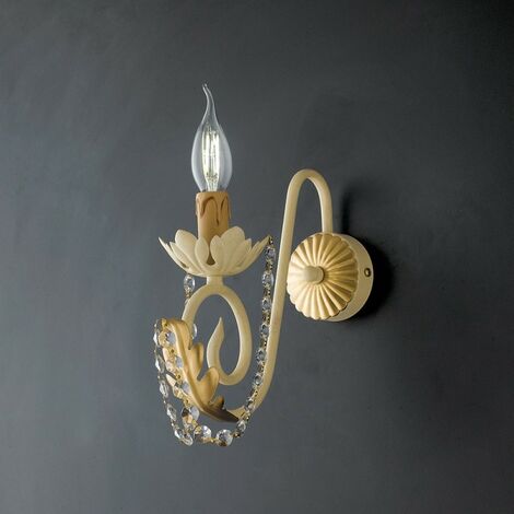 Aplique de hierro Marfil Decape y damasco oro strass one light 25x h28 cm