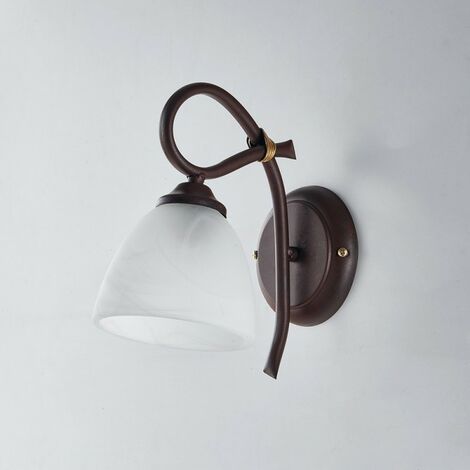 Aplique de hierro negro óxido one light pantalla de cristal blanco alabastro 23x h25 cm