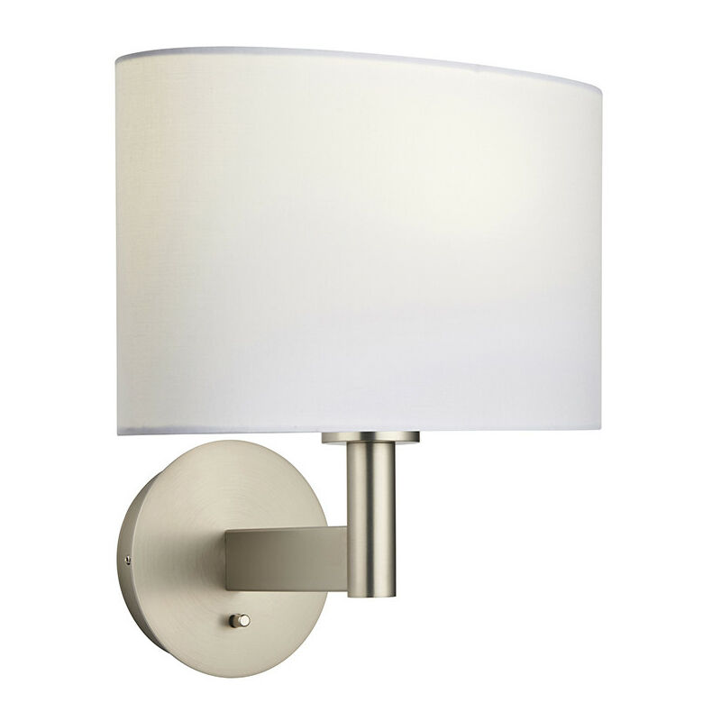 

Endon Lighting - Placa de níquel mate de la lámpara de pared, pantalla ovalada de la tela blanca del vintage con el zócalo del Usb