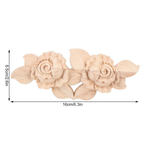 Aplique de madera tallada sin pintar para decoración de puertas o armarios, estilo europeo, oro rosa, 1 pieza, 16 x 6,5 cm