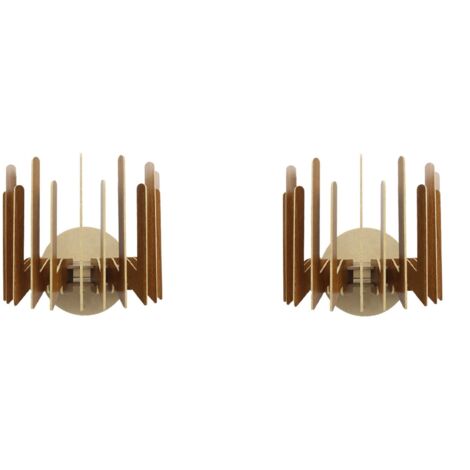 Aplique de pared, 2 piezas Estructura de MDF 20x24x19 cm - Nogal