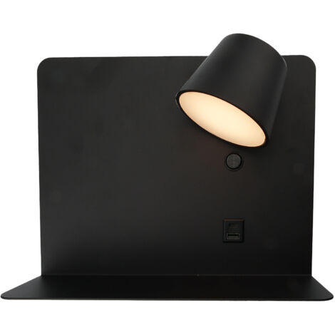 Aplique de Pared Aluminio Negro Orientable 6W con Carga USB y Type C, 2700K-6000K, Chips Osram, Driver KGP "SION"