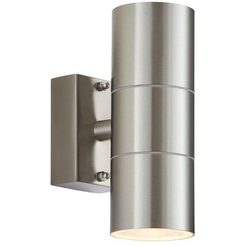 Canon - Aplique de pared para exteriores con 2 luces, vidrio transparente, acero inoxidable pulido IP44, GU10 - Endon
