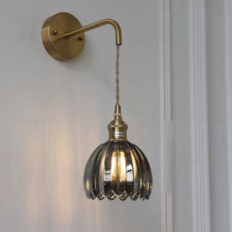 Aplique de pared colgante de estilo retro, casquillo E26 para interiores, con pantalla de cristal gris y cadena ajustable, interruptor giratorio, bombilla no incluida.