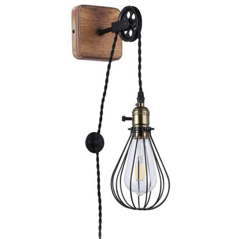 Aplique De Pared Colgante "PENDOL" - Con Enchufe E Interruptor - - Negro
