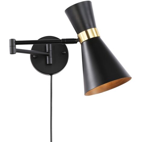 Aplique De Pared Con Brazo Articulado Y Enchufe "SILVA" - Negro y Dorado