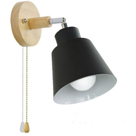 Aplique de pared con enchufe Macaron e interruptor E27 - Lámpara de mesilla de noche de madera ajustable para salón y dormitorio - 36 V (negra)